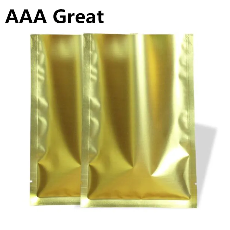 

AAA Great 100Pcs/Lot Aluminium Foil Bag Heat Sealable Mylar Foil Pouch Food Storage Packing Bags Open Top Gold Gifts Candy Grain