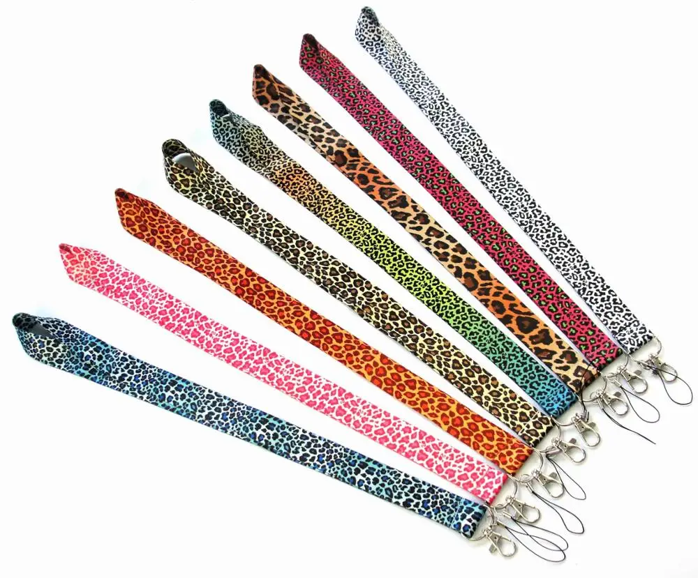 50 Pcs Leopard Print Lanyard ID badge Holders Sport neck strap keychains Wholesale Free Shipping