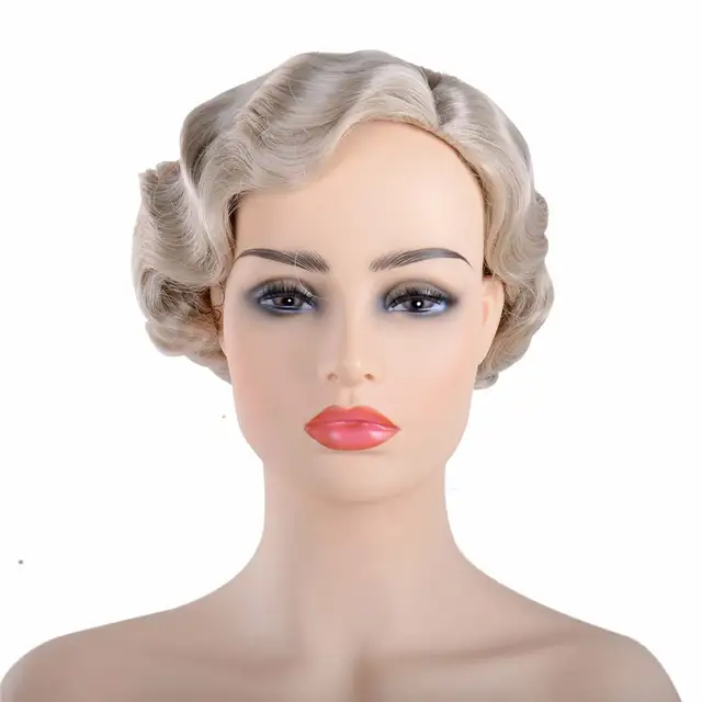 Light Gold Wig Short Curly Vintage Headwear 80s Lady Costume Hair