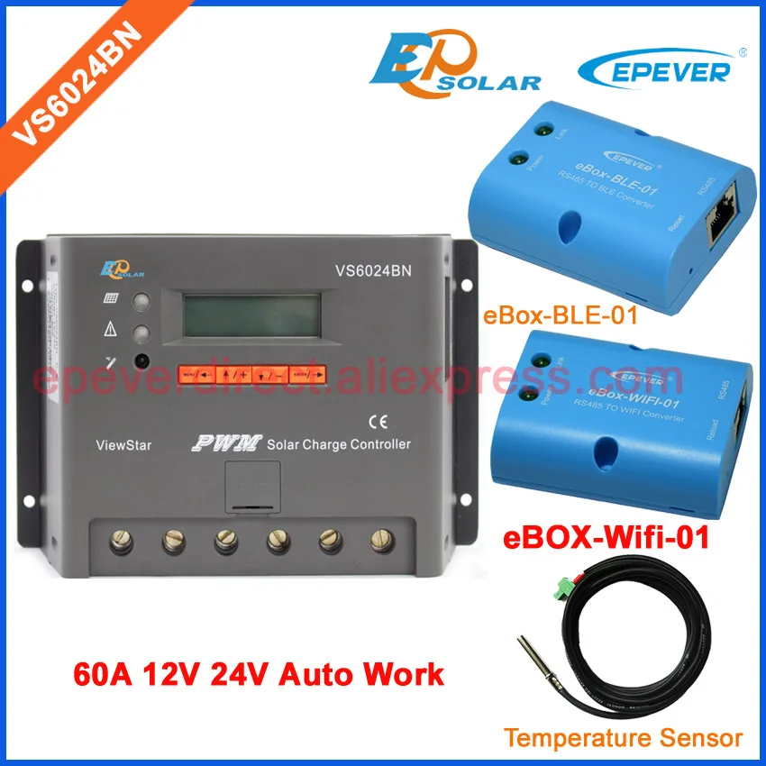

Solar controller VS6024BN 60A 60amp EPEVER 12v 24v auto work PWM regulator wifi and BLE BOX temperature sensor cable