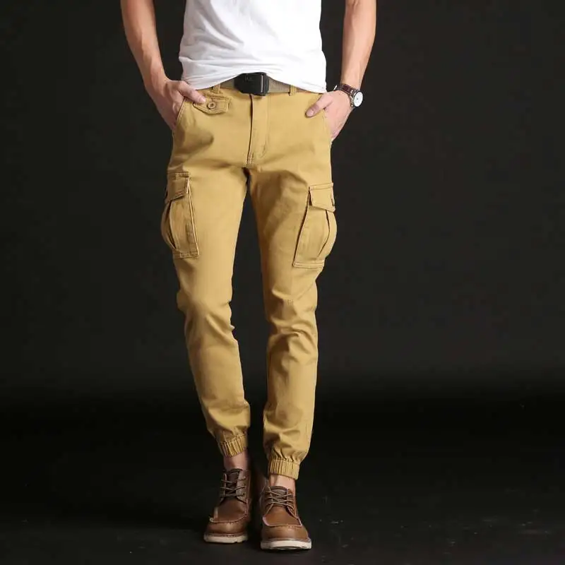 2017 New Design Men's Fashion Skinny Cargo Pants Khaki Stretch Multi ...