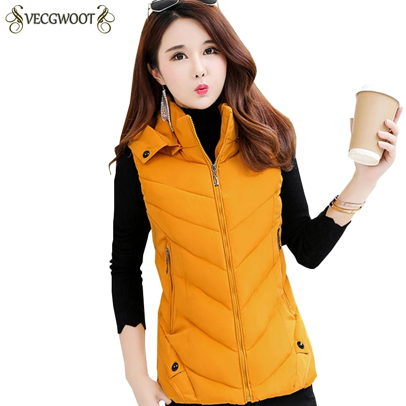 

L-6XL Plus size Autumn Winter New Slim Cotton Ma3 jia3 Women Fashion Warm Hooded Short Cotton vest Women Solid color Vest S752