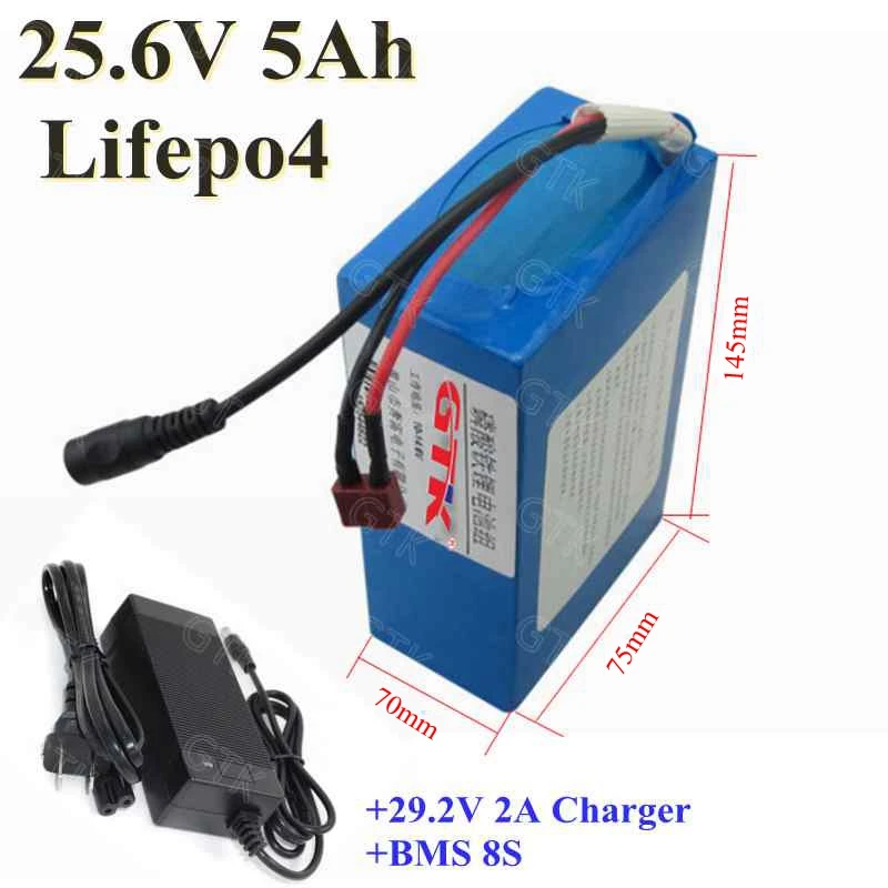 

25.6V 24V 5Ah Lifepo4 lithium battery pack with BMS 24V 5000mAh 3.2V lifepo4 cells for Ro bomow robotic lawn mower+2A Charger