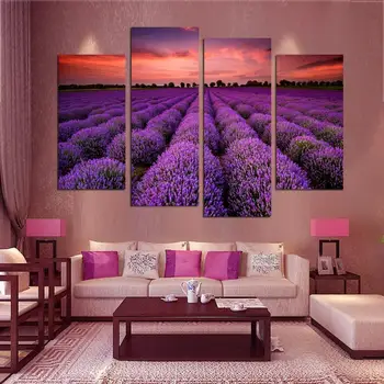

Cuadros 4 Piece Free Shipping Modern Wall Art Home Decoration Lavender Large Living Room Painting Pictures On Canvas Prints