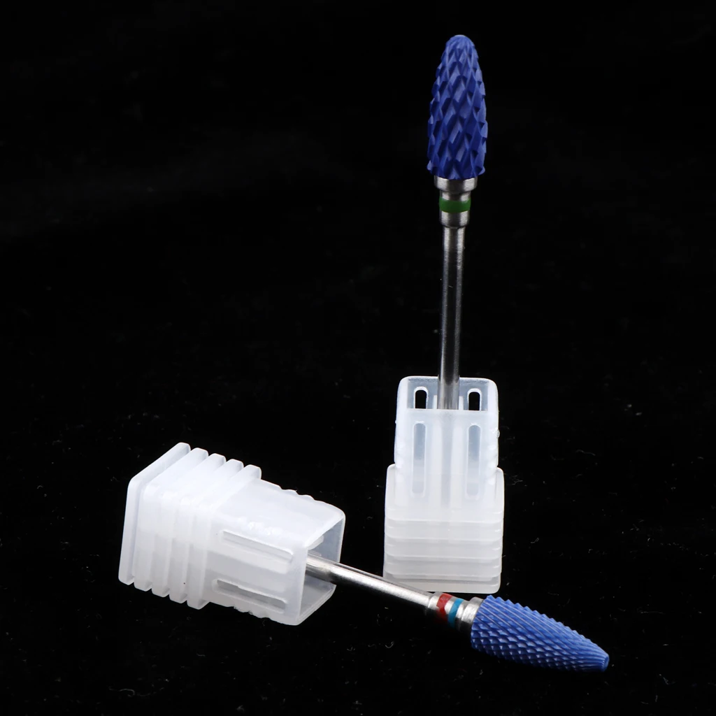 Ceramic Nail Files Drill Bits Set Manicure Electric Polishing Grinding Barrel Head 2pcs, Blue