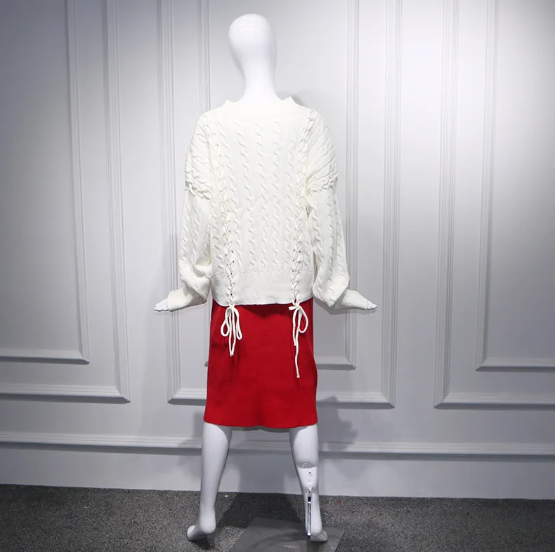 Star Yang Mi with White Linen Lace Loose V-neck Sweater 2019 Pullovers V-Neck Fashion Sweater Women Star Yang Mi with White Linen Lace Loose V-neck Sweater 2019 Pullovers V-Neck Fashion Sweater Women