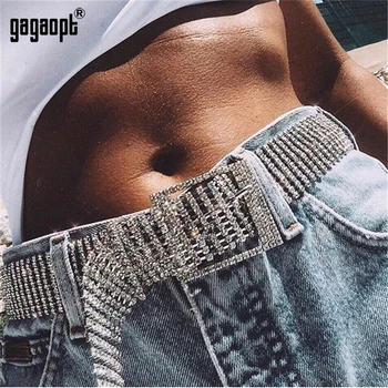 

Gagaopt Sexy Full Rhinestone Belts Women Luxury Silver Color Cummerbunds Shiny Girls Party Nightclub Crystal Waist Belt