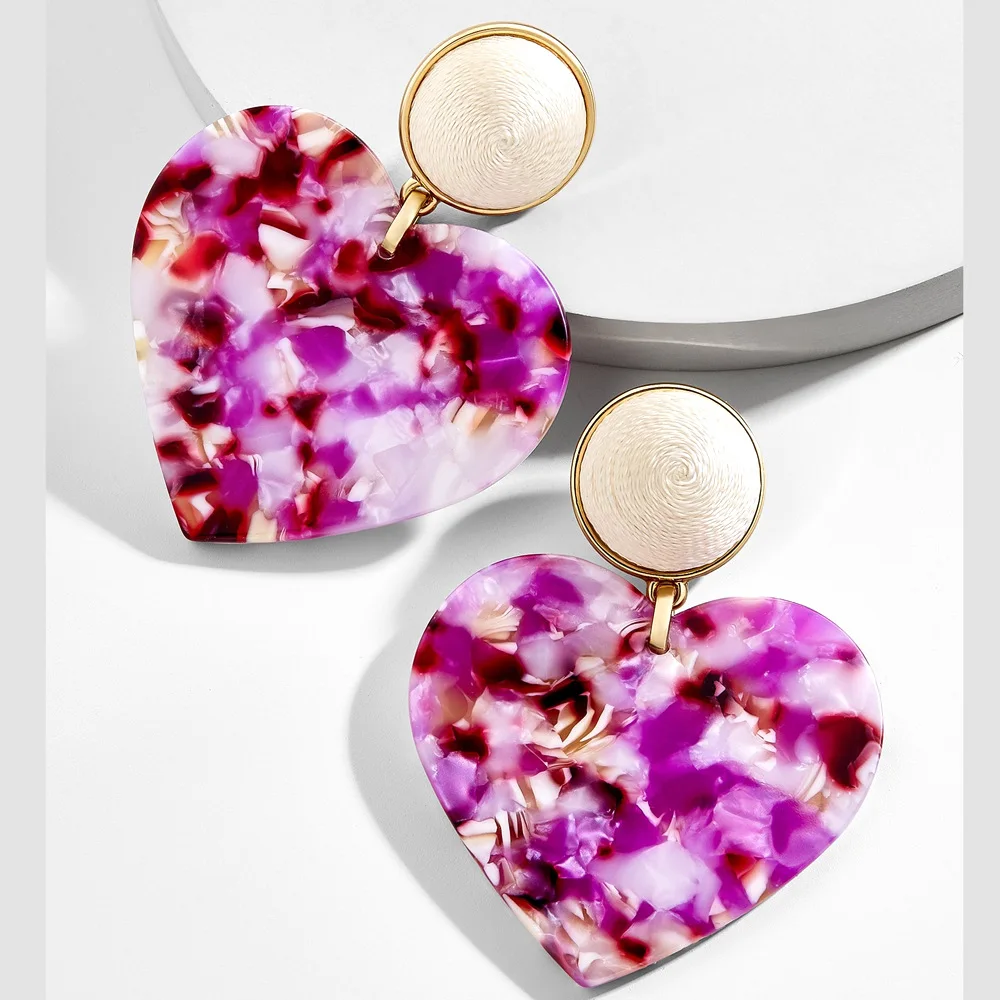 

Hot Sale Acrylic resin heart Dangle Earring For Women Trendy Colorful Geometric Statement Drop Earringh Party za Jewelry