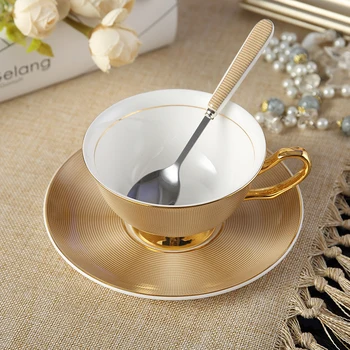 

Europe Noble Bone China Coffee Cup Saucer Spoon Set 200ml Luxury Ceramic Mug Top-grade Porcelain Tea Cup Cafe Party Drinkware