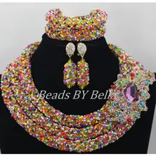 Multicolor Crystal Beads Necklace New Nigerian Wedding African Beads Jewelry Set Indian Bridal Jewelry Sets Free ShippingABF534