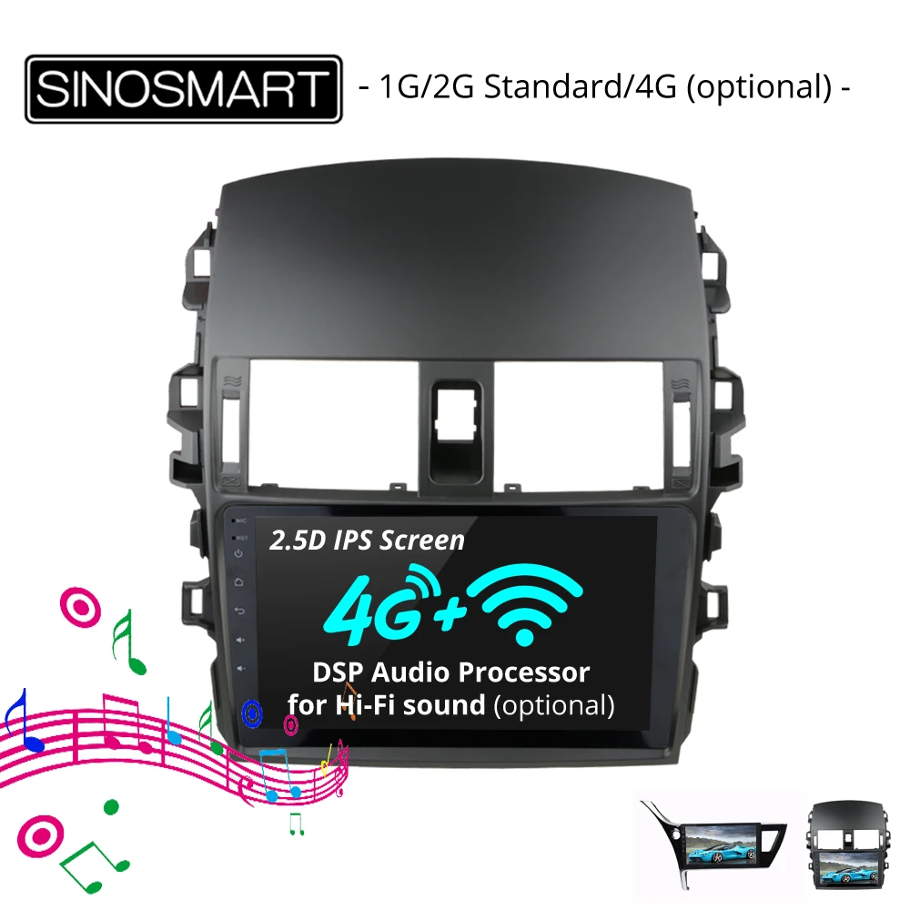 

SINOSMART 2.5D IPS/QLED 1G/2G Car GPS Navigation Player for Toyota Corolla 2006-2012 2017 32EQ DSP, 4G SIM Card Slot Optional