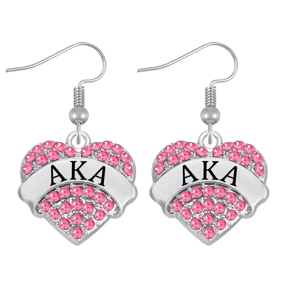 

Fashion rhinestone crystal inlaid heart-shaped metal AKA pendant earrings for students Greek society sorority jewelry eardrop