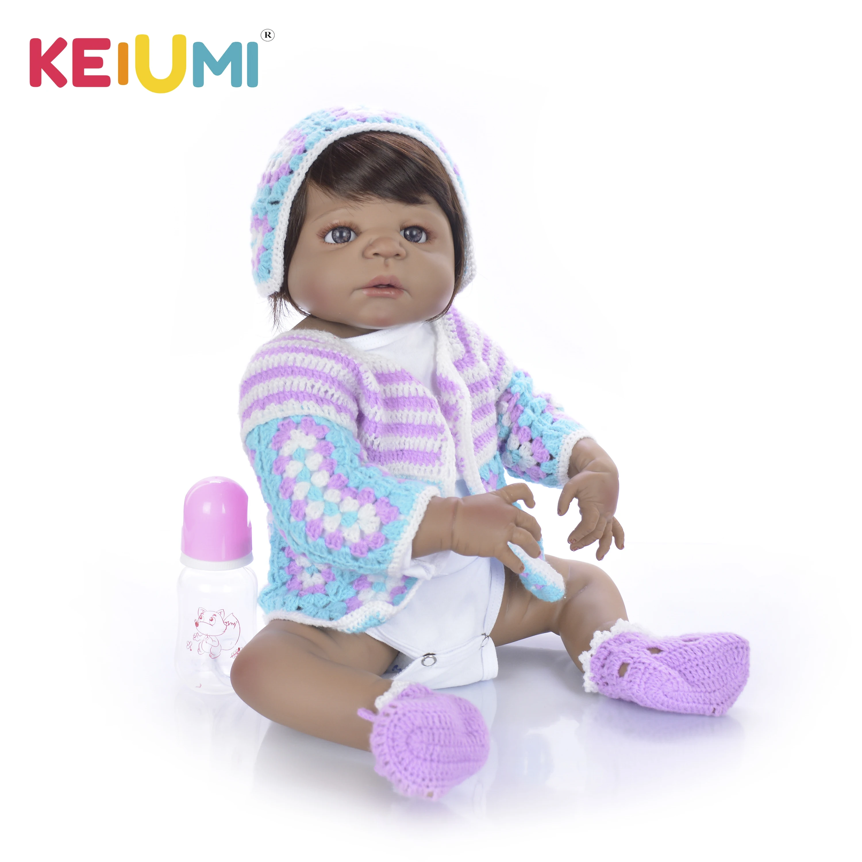 KEIUMI 23 дюйма Reborn Baby Girl полностью Силиконовые черные куклы кожи реалистичные