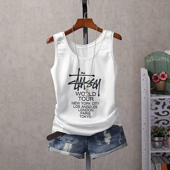 

Summer New Korean Version of The O Neck Letter Wearing Short Vest Sleeveless Satin Bottoming Shirt Large Size Slim Sling Female