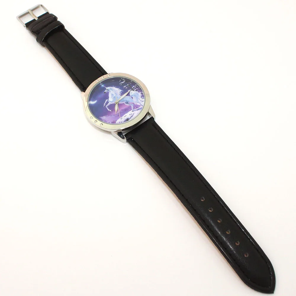 Высококачественные модные женские детские часы для девочек, счастливые единороги, кожаные кварцевые аналоговые повседневные студенческие наручные часы L36C