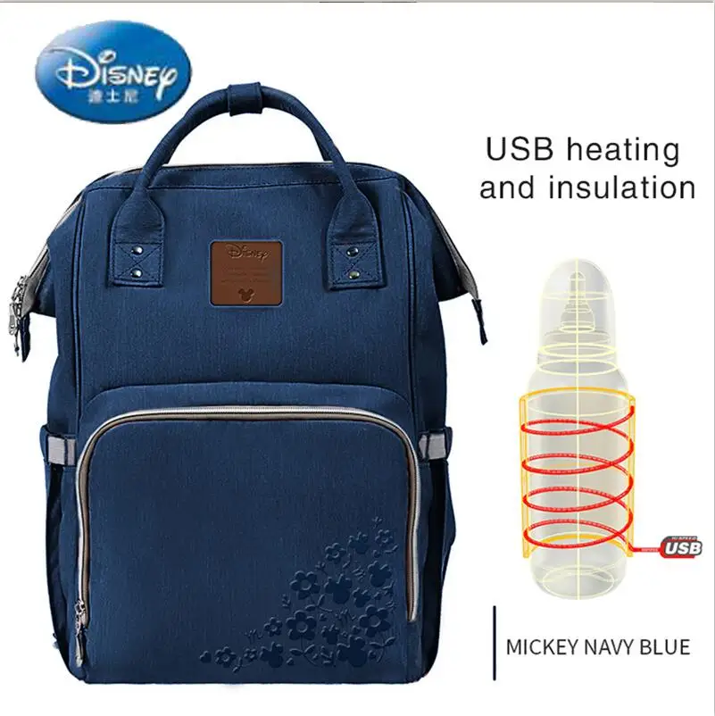 Disney Oxford USB обновленная версия теплоизоляционная сумка высокой емкости Детские бутылочки для кормления сумки для подгузников изоляционные сумки - Цвет: Темно-синий