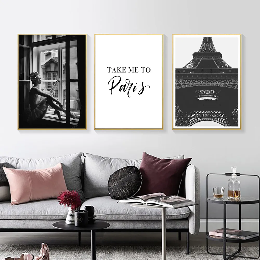 

Modern Black White Canvas Paintings Vintage Poster Paris Dancing Girls Painting Wall Picture for Living Room Decor Unframed