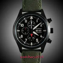 42mm parnis black dial White Marks PVD coated mixed strap Date vintage style luminous quartz movement chronograph men’s watch