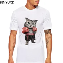 BINYUXD, camisetas de algodón de manga corta con cuello redondo para hombres, camisetas de gatos Boxinger adorables, divertidas camisetas personalizadas para hombres, regalo de cumpleaños