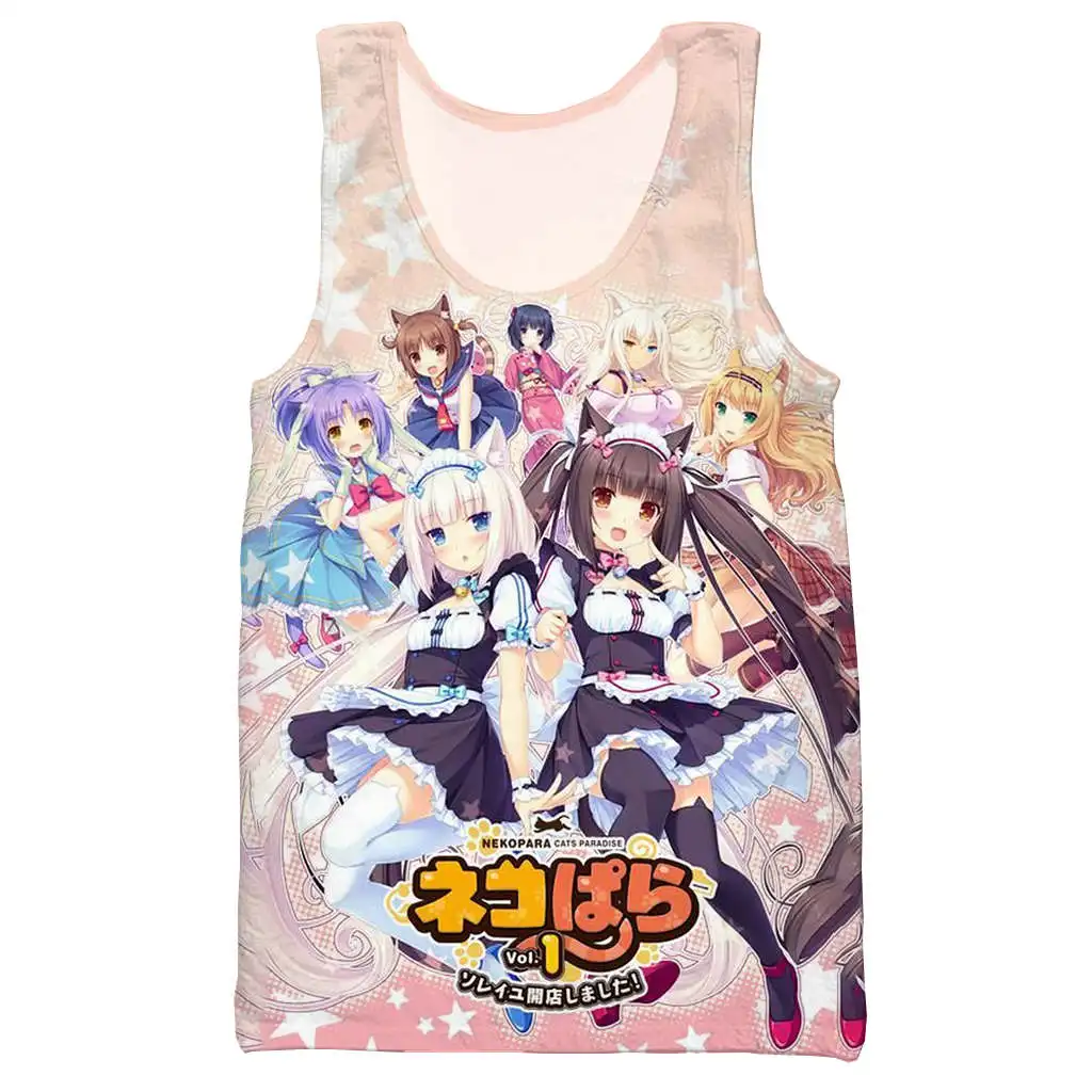 Nekopara Chocola ванильный топ с 3D принтом для мужчин, Модный летний топ на бретелях для работы, Мужские Женские топы на бретельках