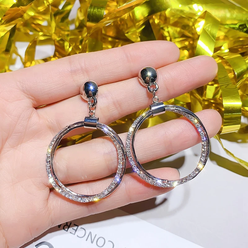 SHUANGR роскошный обруч с кристаллами серьги золото круглый серебряного цвета серьги для женщин Свадебная вечеринка ювелирные изделия корейский Oorbellen
