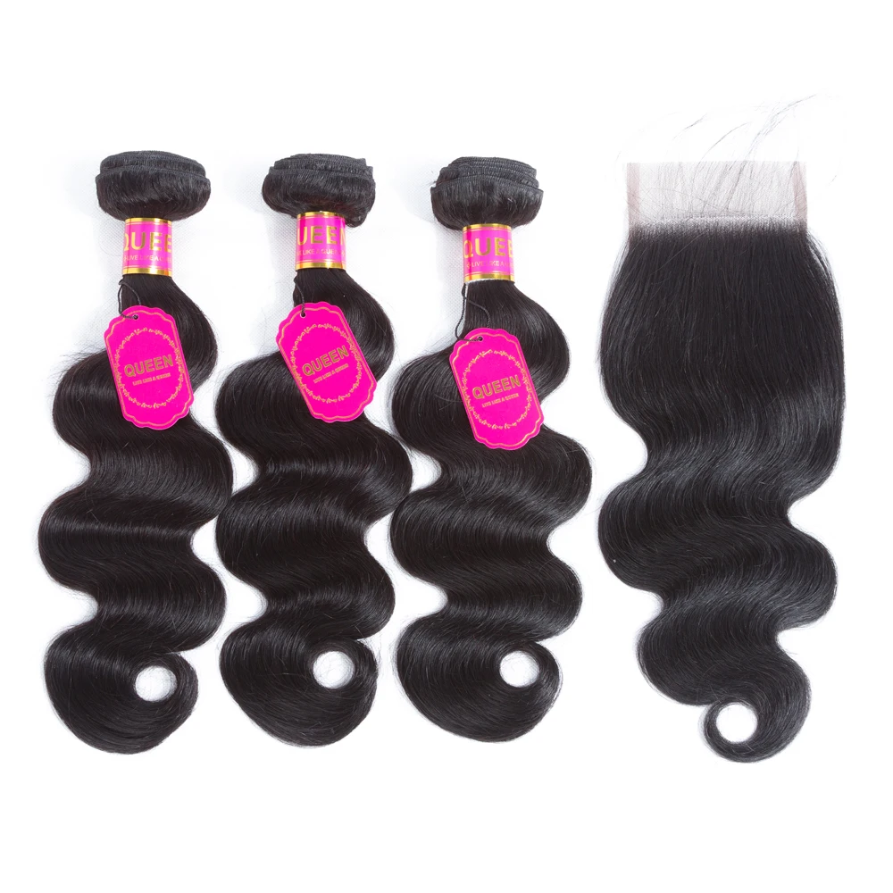 Queen Hair Products Brazilian Body Wave Hair Weave Bundles With Closure Brazilian Virgin Hair Human Hair Bundles With Closure