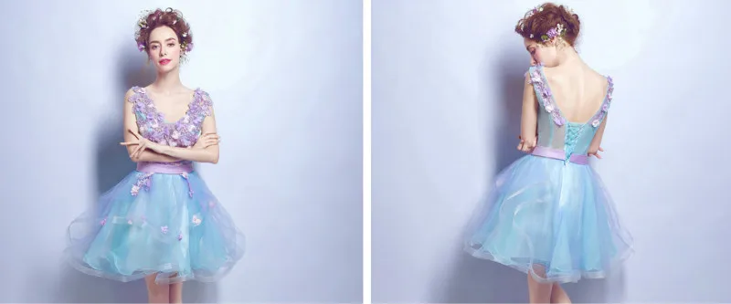 AXJFU синие кружевные вечерние платья с цветами глубокий v-образный вырез короткий параграф невесты принцесса Роскошные вечерние платья