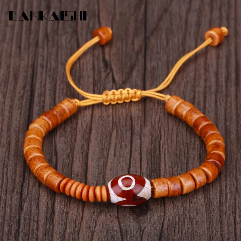 Dankaishi Religious Bovine Bone Barrel Bead Braided Bracelet Strand