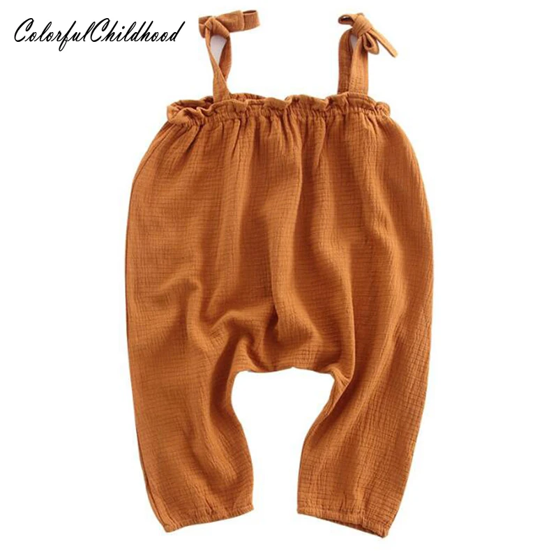Casual baby pants Spring autumn cotton linen suspender pants for girls