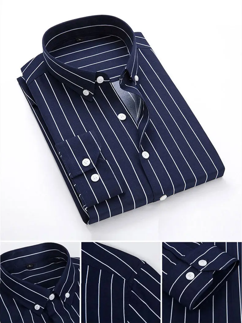 5XL Plus Large Size Striped Shirts Men Long Sleeve Casual Autumn Spring Classic Male Shirts Non-Iron Dress Shirts Man Muls Brand 9
