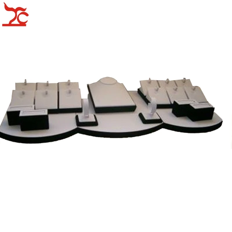 

Wholesale Wooden Jewelry Display Window Counter Set White PU Bangle Bracelet Ring Holder Stand Necklace Bust Stand Showcase Kit