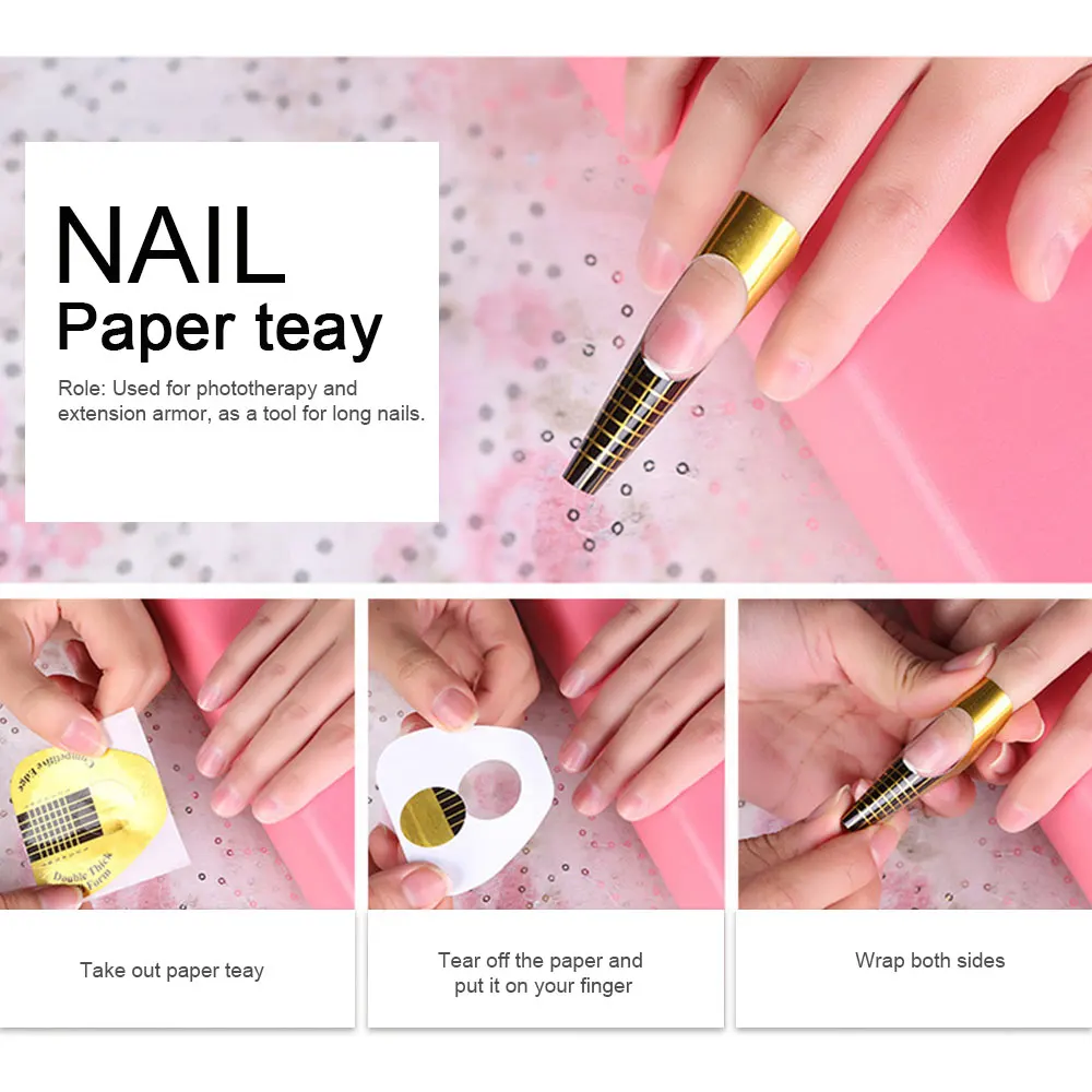 Nail Подкова Бумага держатель ногти Расширение Форм Золотой Nail Книги по искусству руководство Стикеры 500 шт. Roll Красота Кристалл Уход за ногтями