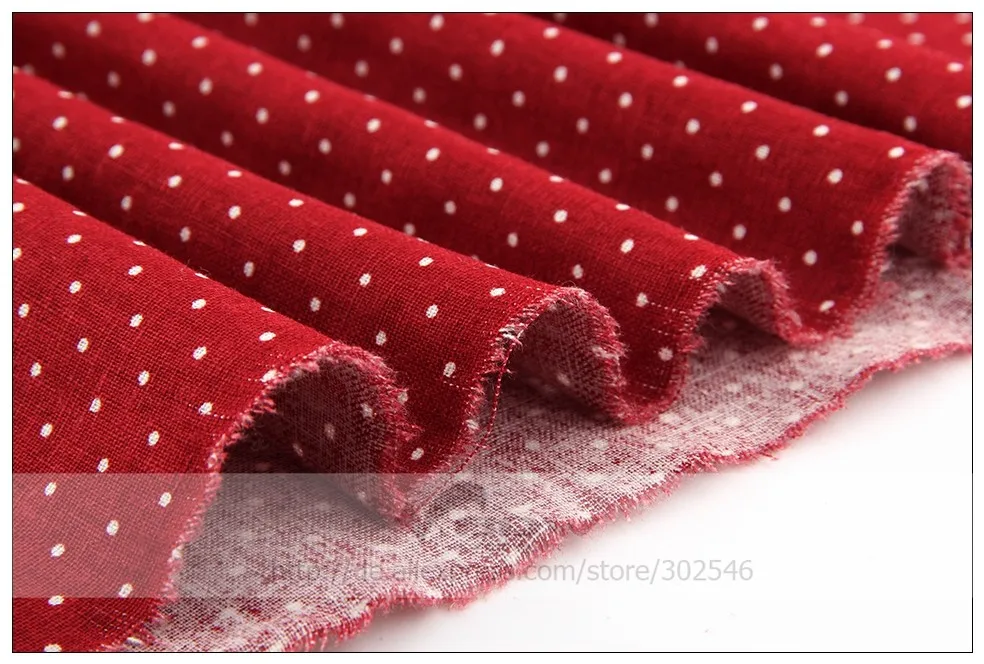 Новинка,, белые точки, Красный полиэстер, льняная ткань для скатертей, подушка, ткань 140*50 см, M20