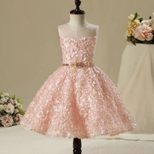 Высокое качество; праздничное платье принцессы с цветочным узором для девочек; свадебное платье; ремень с аппликацией; блестящие кружевные платья для первого причастия для девочек