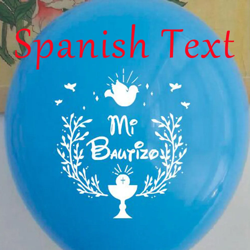 50 шт. 10 дюймов розовый синий английский текст мое крещение испанский текст Mi Bautizo для детей крестины вечерние украшения воздушный шар - Цвет: Spanish blue