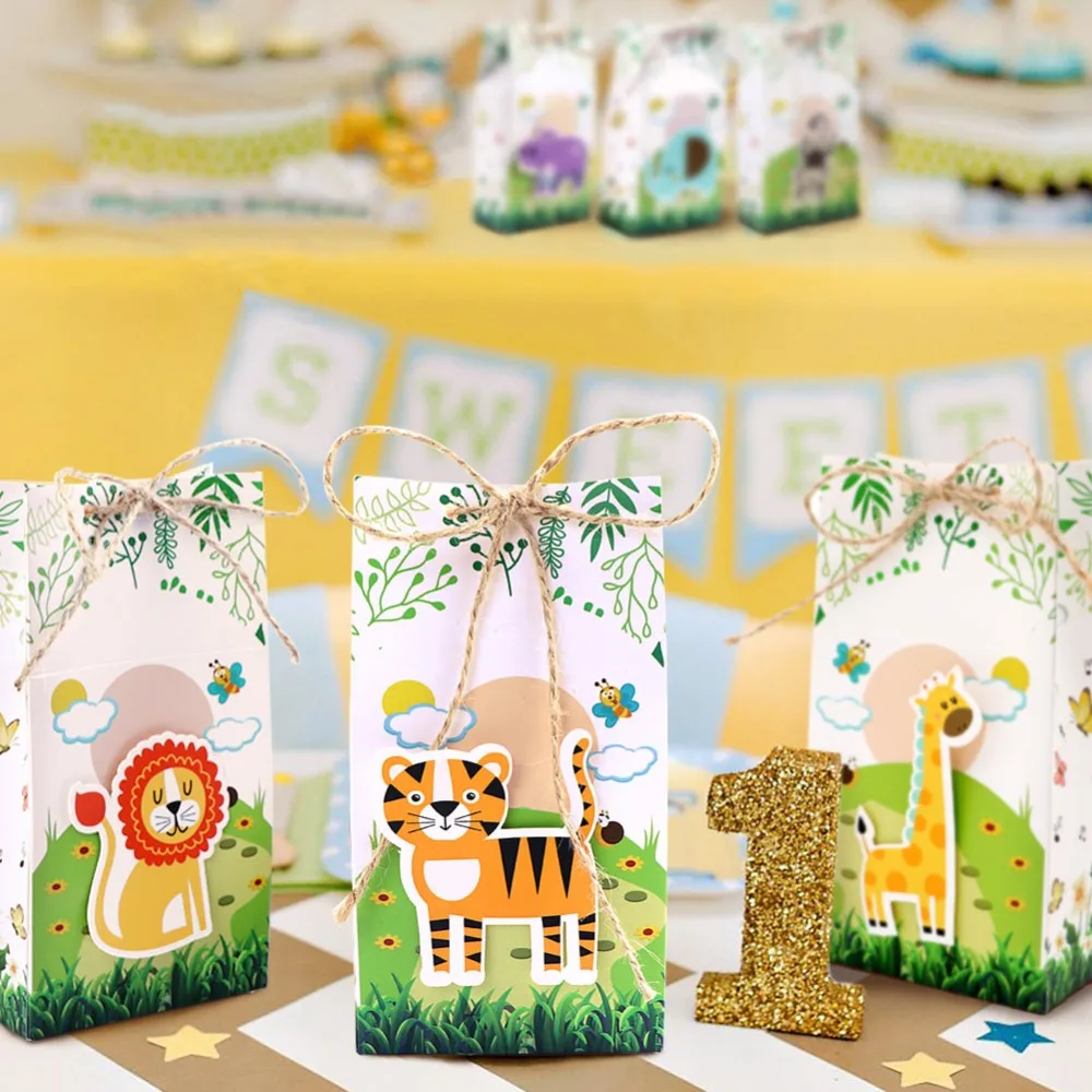 DHL бесплатно 100 шт сафари животные сувениры Подарочные коробки для конфет сумки джунгли день рождения Тематические вечерние декорация праздничные украшения