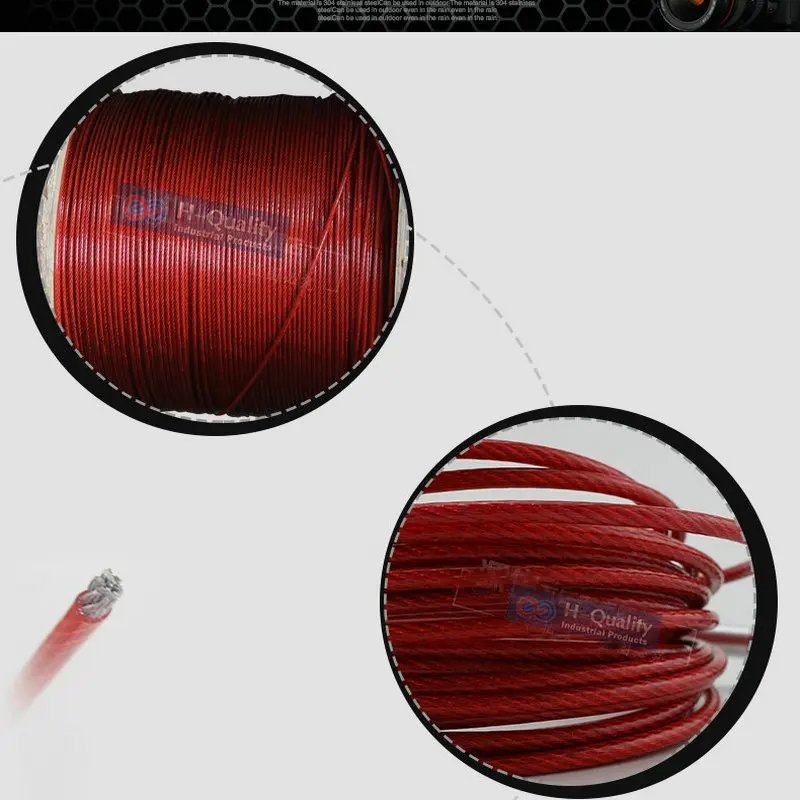 HQ RW01 RED PVC Plastic Coated Galvanized Steel Wire Rope Flexible Cable for Clothesline Fence Trellis 2-8MM Diameter 3