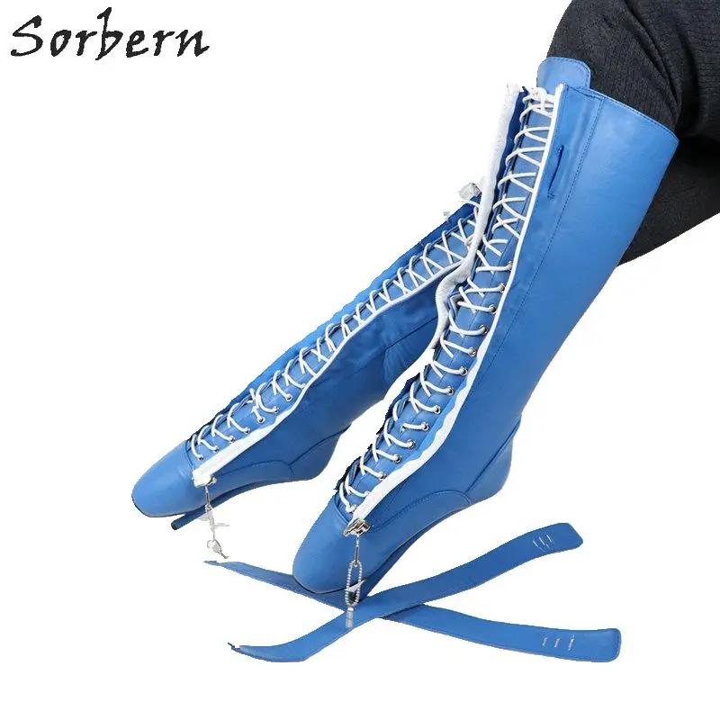 Sorbern/Женские Балетные сапоги на шпильке; размера плюс; женские вечерние сапоги на шнуровке; реальное изображение; цвет на заказ; Botines Mujer Bottes - Цвет: Синий