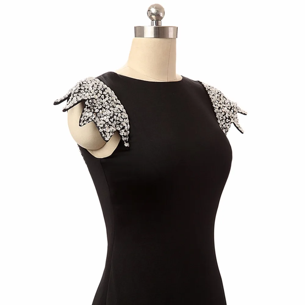 62734W очаровательное стильное черное платье русалки с низким вырезом на спине, расшитое бисером, с рукавами-крылышками, высокое качество, Элегантное Длинное Вечернее Платье с настоящим образцом