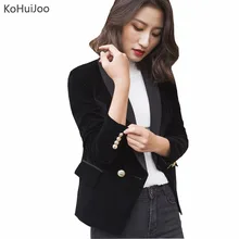 KoHuiJoo весенний черный бархатный блейзер для женщин тонкий золотой пуговица тонкий длинный рукав повседневные блейзеры и куртки с карманами