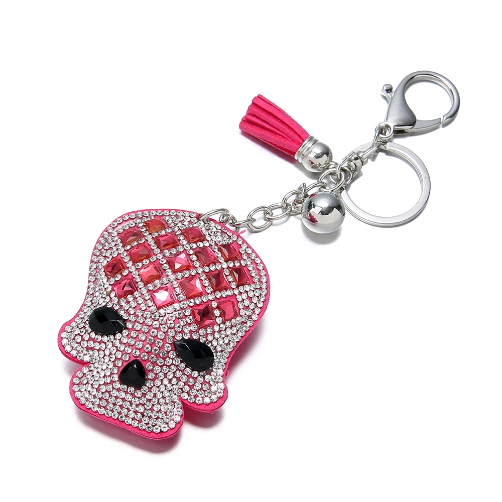 Novelty Rhinestone Skull Keychain Leather Keyring Fashion charms