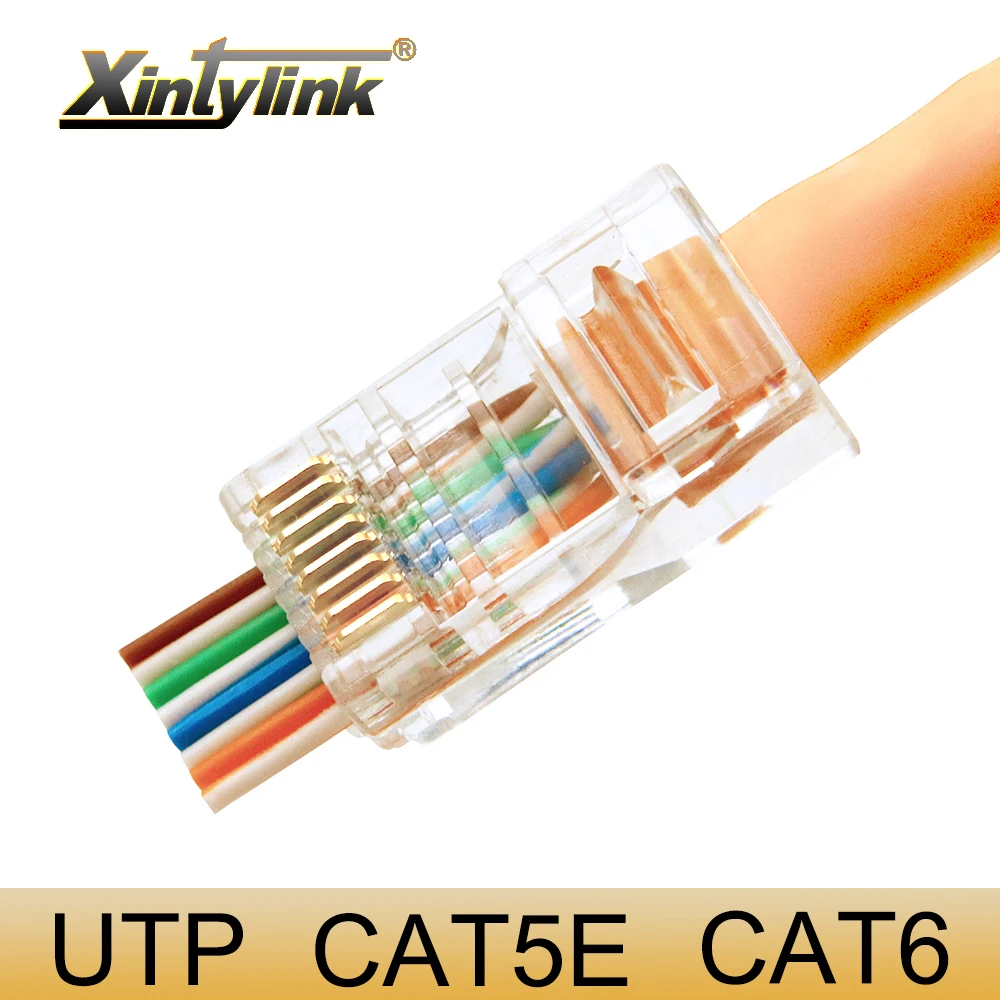 

xintylink 1000pcs EZ rj45 cat6 connector network connector 8P8C unshielded modular rj45 plug utp terminals have hole on front