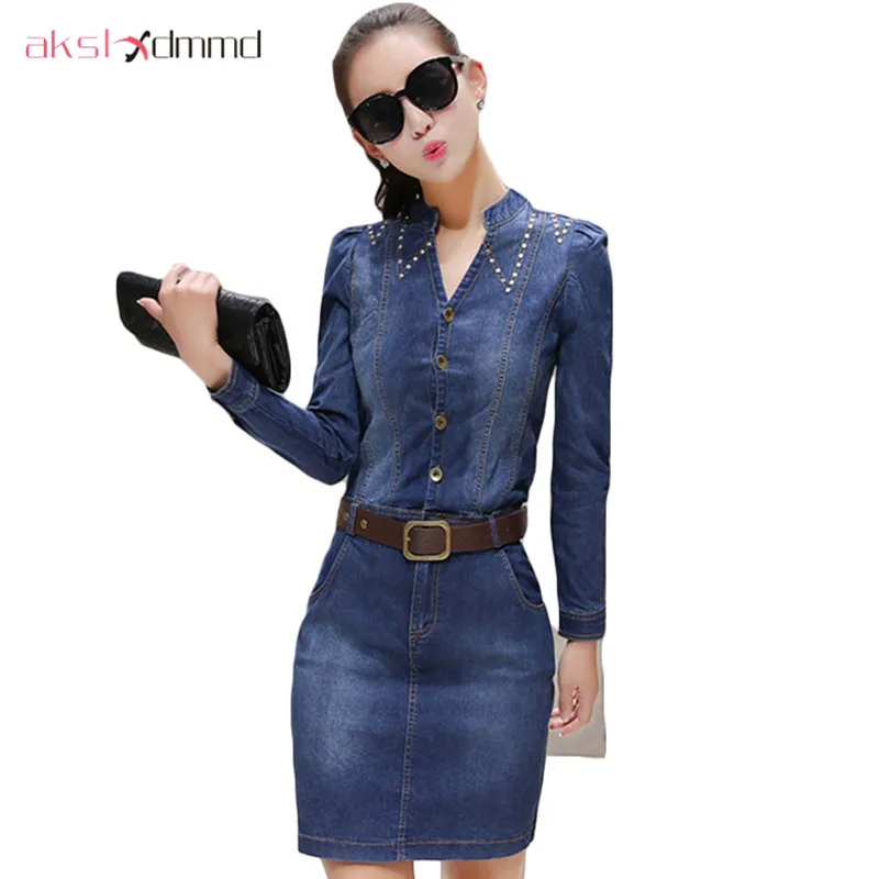 Jeans Dresses Women 2019 New Spring Autumn Fashion Casual Slim Pockets
