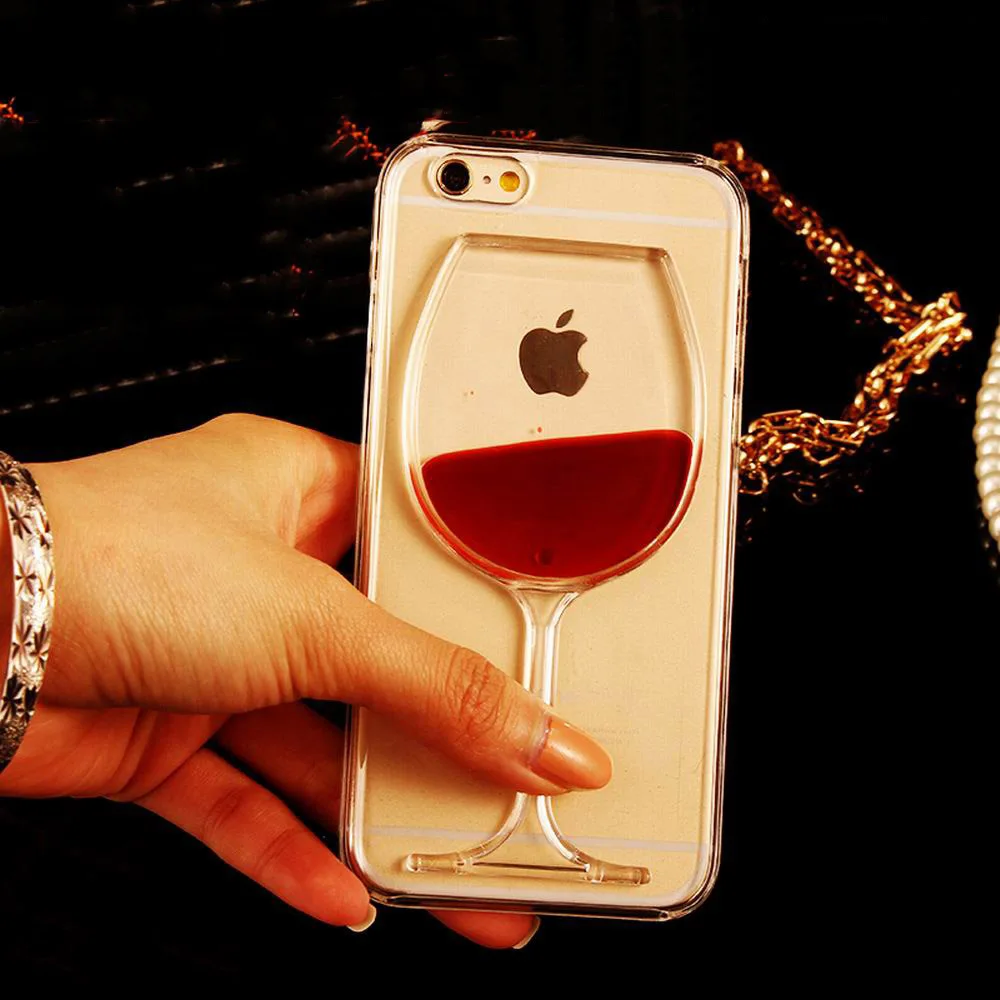 For iphone 7 case Hot red Wine Cup Liquid Quicksand Transparent Case For iPhone 6 6S 7 8 plus X 4 4S 5S SE Phone Case Back Cover