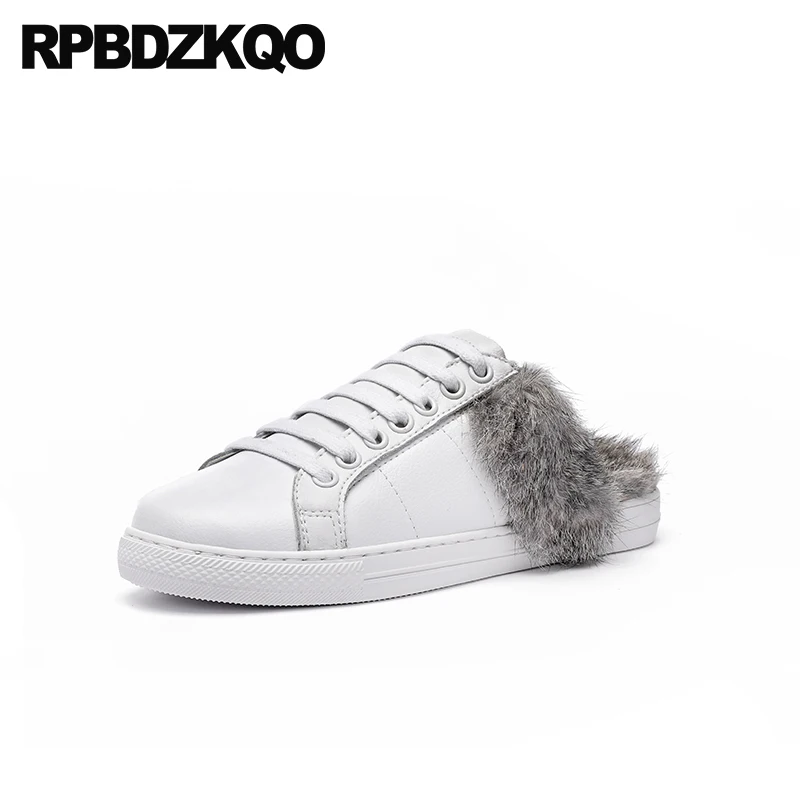 

trainers mules white fur lace up slip on designer shoes women luxury 2018 female round toe slippers china brand sneakers flats