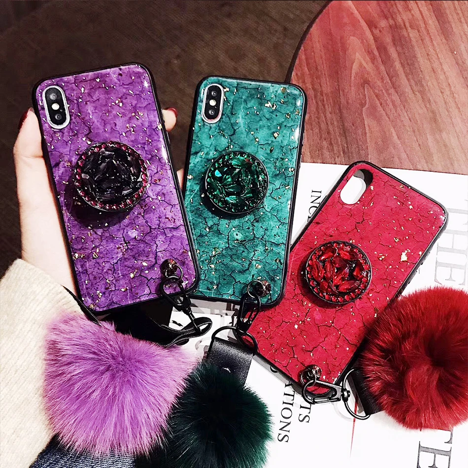 

Holder Stand Case For Iphone Xs Max XR 7 8 Plus 6s plus Diamond Marble Glitter Silicone Holder Cover Case For Iphone 7 plus