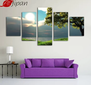 

Beautiful Tree Seaside Painting Canvas 5 Pieces Modern Art Hd Printed Poster Wall Pictures for Living Room Decoration