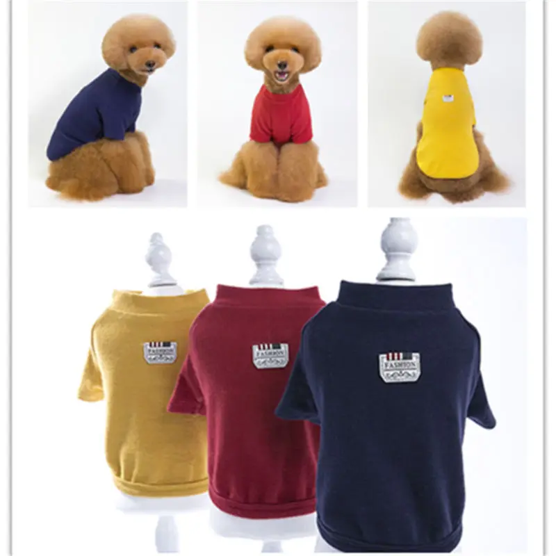 

Cotton Casual Solid Color Pet t-shirt High Collar Pet Clothes Teddy Costumes Short Sleeves For Pets Cat
