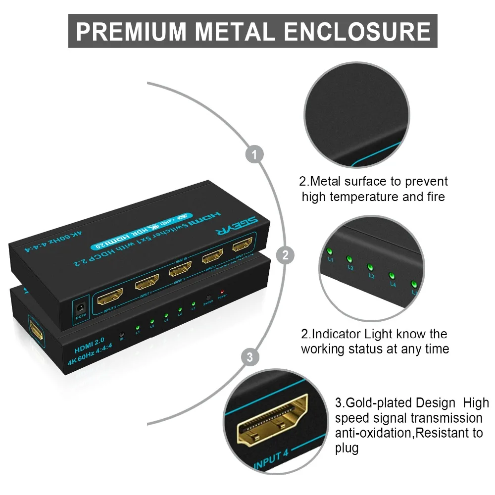 5x1 HDMI Splitter 5 Port Hub Box Auto Switch 5 In 1 Out HDMI Switcher 2.0 4K With Remote Control for HDTV XBOX 360 PS3 Projector 5x1 HDMI Splitter 5 Port Hub Box Auto Switch 5 In 1 Out HDMI Switcher 2.0 4K With Remote Control for HDTV XBOX 360 PS3 Projector