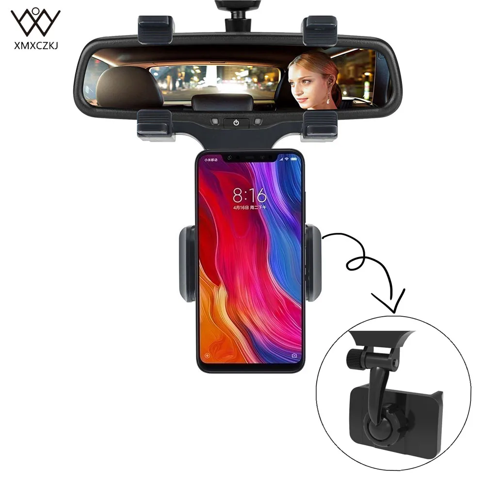 Upgraded Car Rearview Mirror Mount Phone Holder 360 Degrees For iPhone